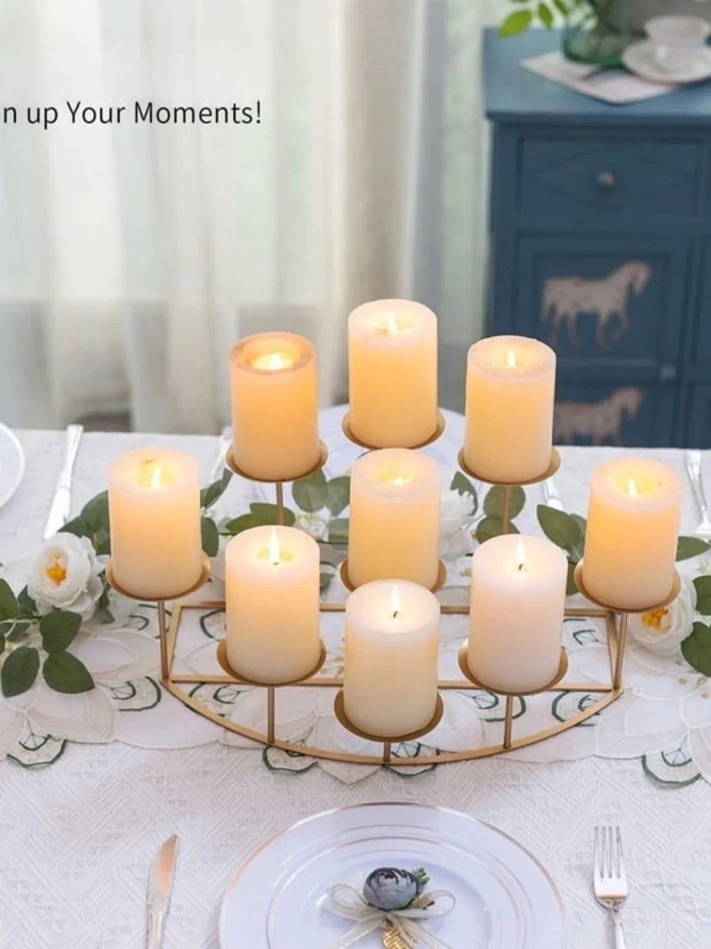Gold 9-Branch Candelabra Candle Holder For Fireplace,Table Centerpiece & Holiday